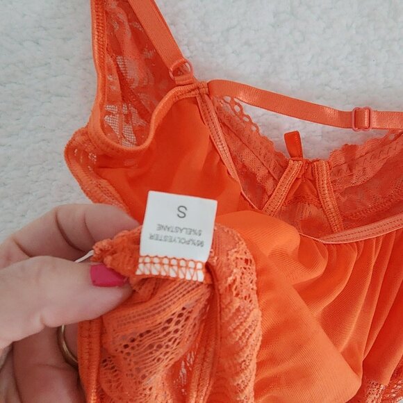 Teddy Lingerie Women's Orange Nightie Bodysuit Small - Picture 4 of 4
